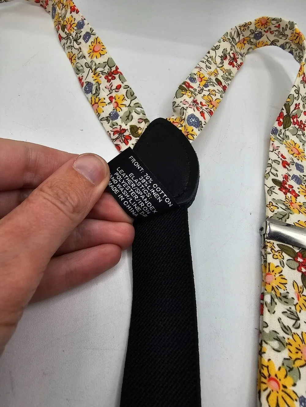 Belluno Kids Sz M Suspenders Cotton Linen Blend Floral Yellow Green